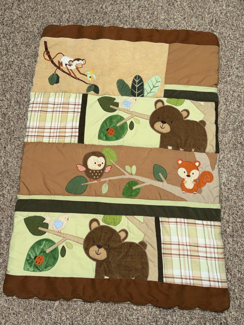Plush Woodland Animal infant Quilt Brown & Green 50 x 35.5 bed infant toddler
